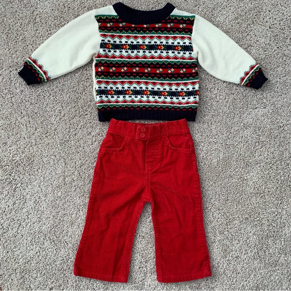 Vintage Fairisle Sweater/Corduroy Pants Set - 18 months